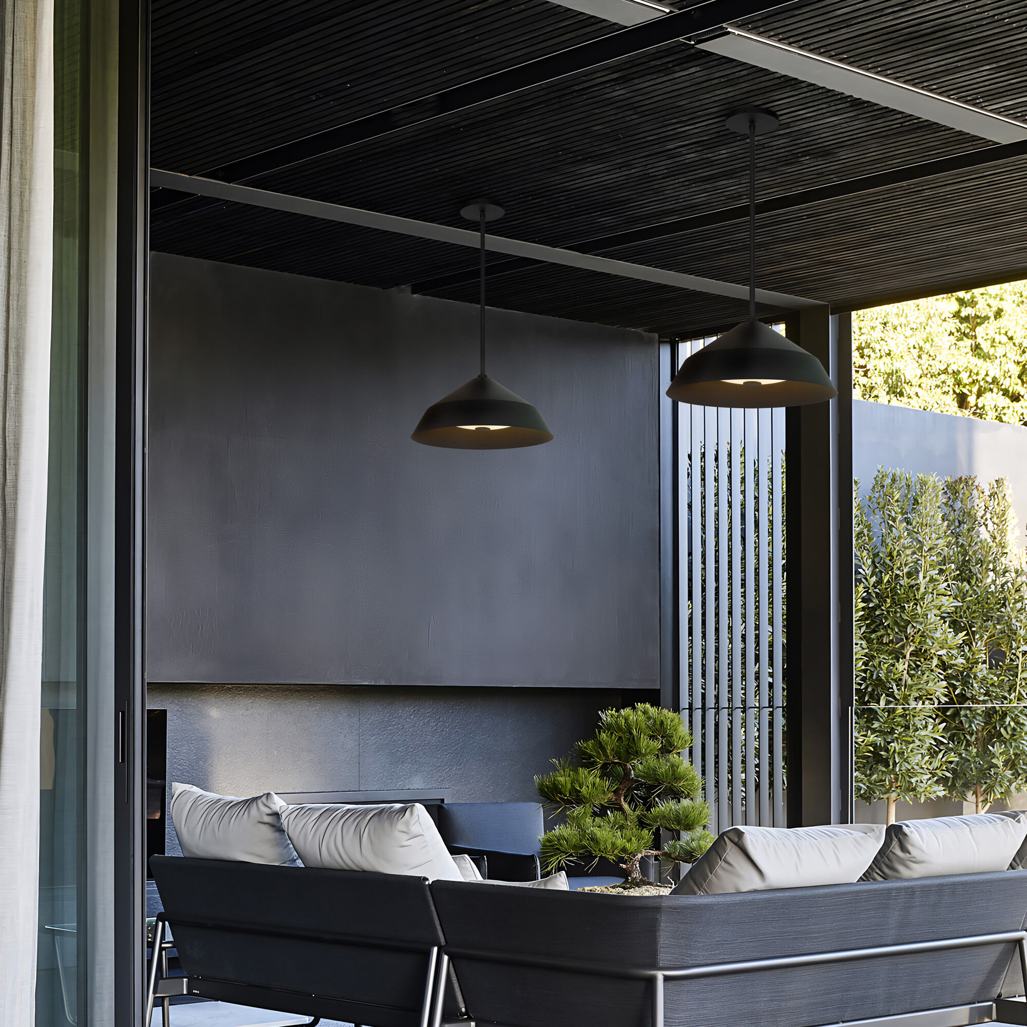 Nin LED 14 inch Sand Black Outdoor Pendant